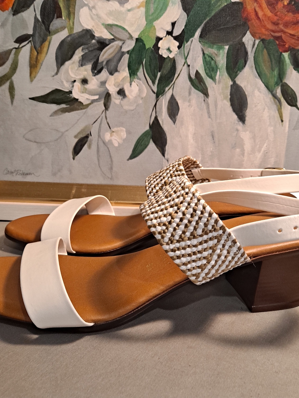 Italian Shoemakers White Infamous Tan Woven Strap Flat Slingback Sandals NWT 9.5 - Picture 7 of 10